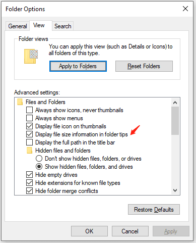Folder Size Not Showing Windows